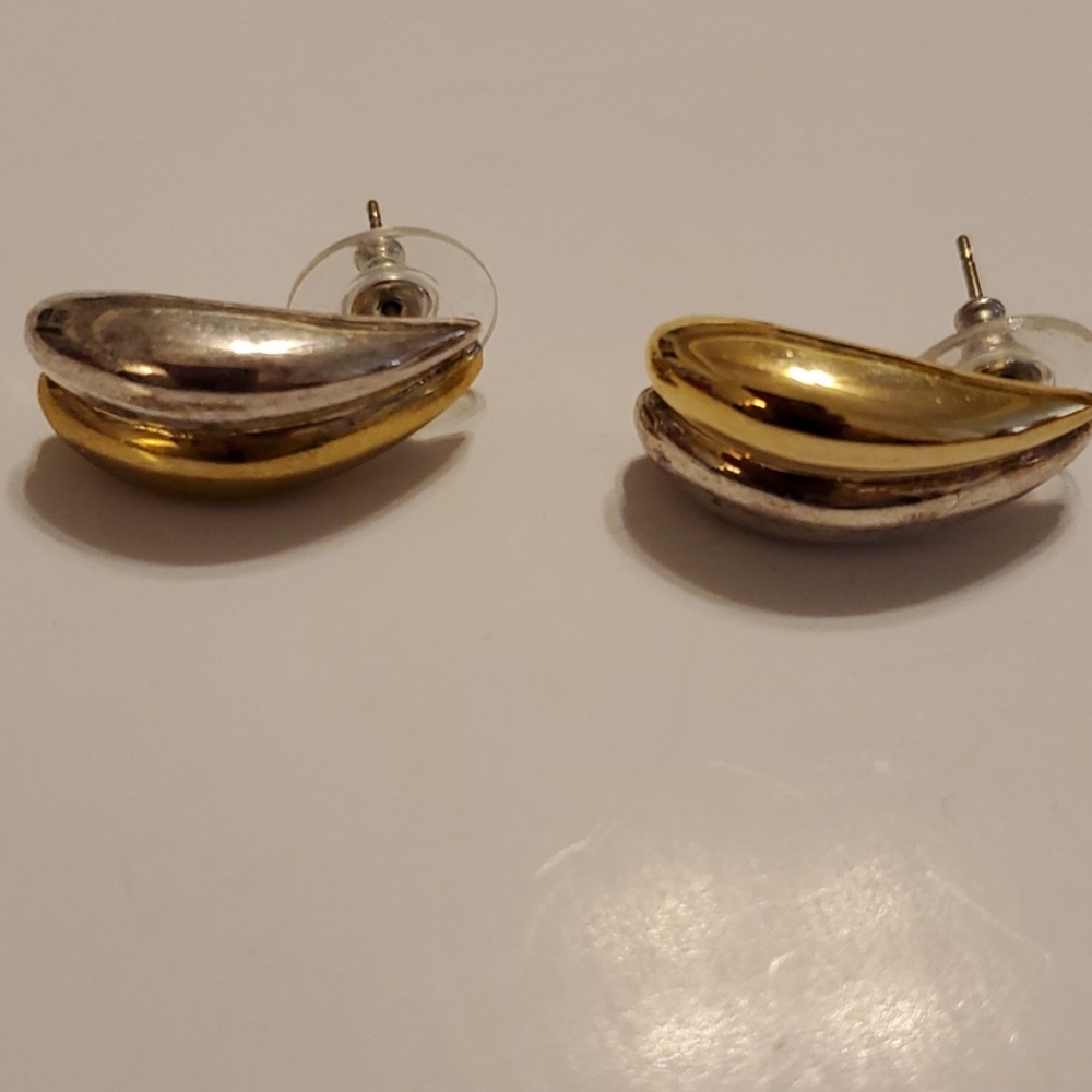 Goldtone and silver finish pierced post earrings